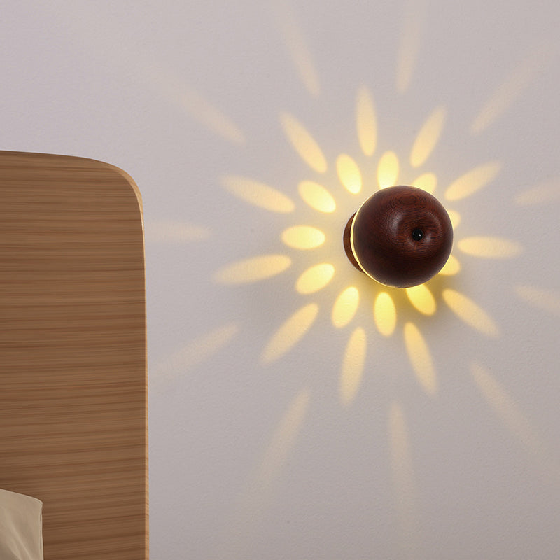 Lampe murale LED à boule de contrôle gestuel rechargeable en bois et métal de simplicité moderne avec lumière de nuit pour chevet 