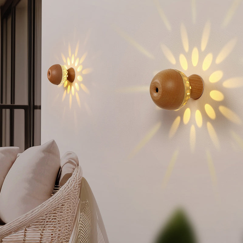 Lampe murale LED à boule de contrôle gestuel rechargeable en bois et métal de simplicité moderne avec lumière de nuit pour chevet 