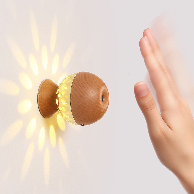 Lampe murale LED à boule de contrôle gestuel rechargeable en bois et métal de simplicité moderne avec lumière de nuit pour chevet 