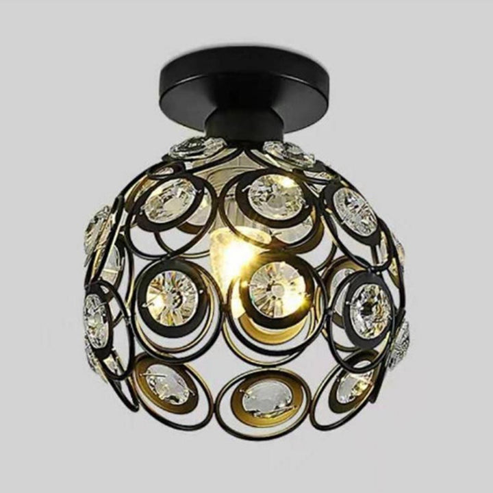 Contemporary Nordic Iron Crystal Ball Round Piece 1-Light Semi-Flush Mount Ceiling Light For Hallway