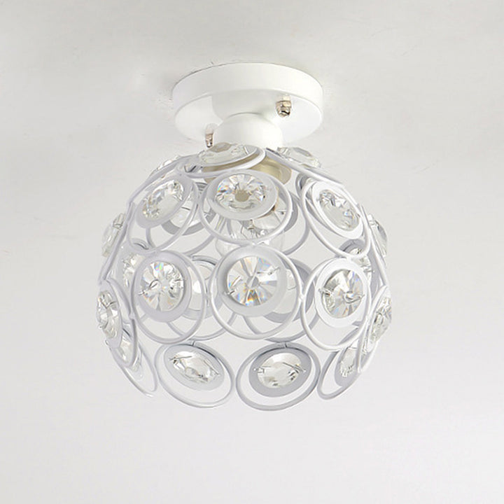 Contemporary Nordic Iron Crystal Ball Round Piece 1-Light Semi-Flush Mount Ceiling Light For Hallway