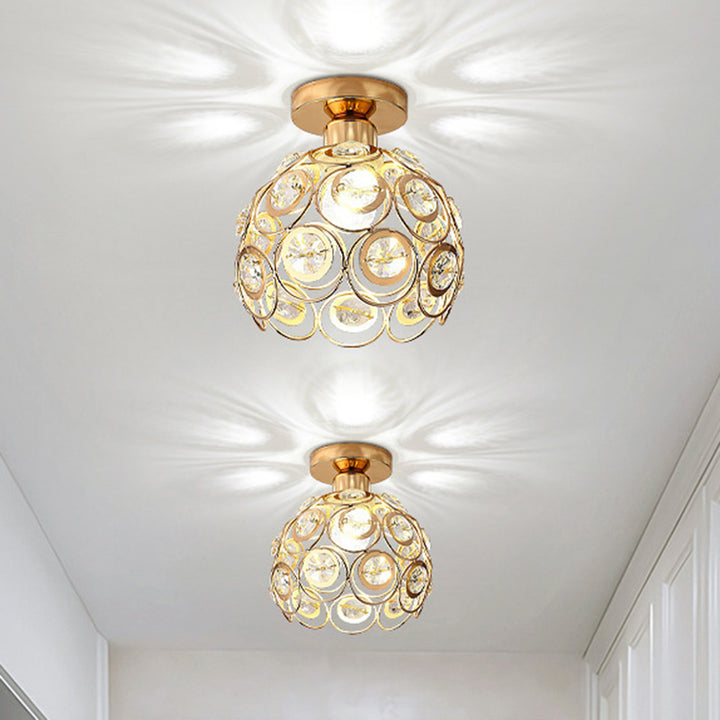Contemporary Nordic Iron Crystal Ball Round Piece 1-Light Semi-Flush Mount Ceiling Light For Hallway