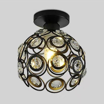 Contemporary Nordic Iron Crystal Ball Round Piece 1-Light Semi-Flush Mount Ceiling Light For Hallway