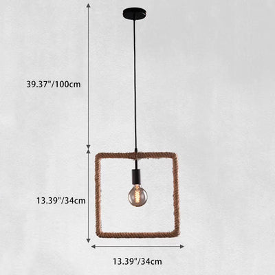 Zeitgenössische industrielle Hanfseil-geometrische quadratische runde rechteckige Dreieck-Pendelleuchte mit 1 Licht für Esszimmer 
