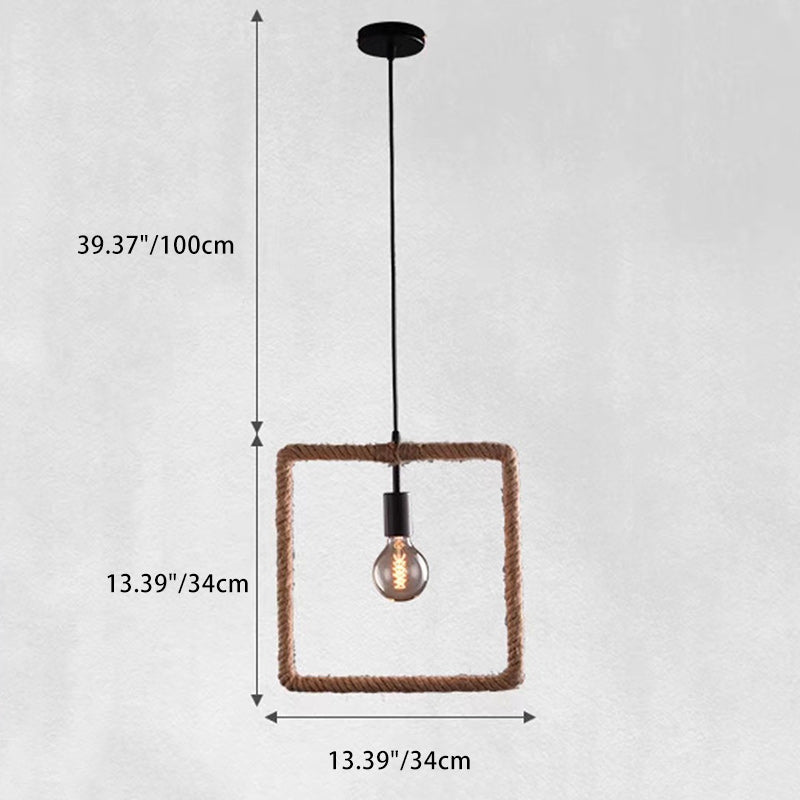 Zeitgenössische industrielle Hanfseil-geometrische quadratische runde rechteckige Dreieck-Pendelleuchte mit 1 Licht für Esszimmer 