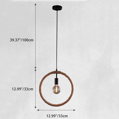 Zeitgenössische industrielle Hanfseil-geometrische quadratische runde rechteckige Dreieck-Pendelleuchte mit 1 Licht für Esszimmer 