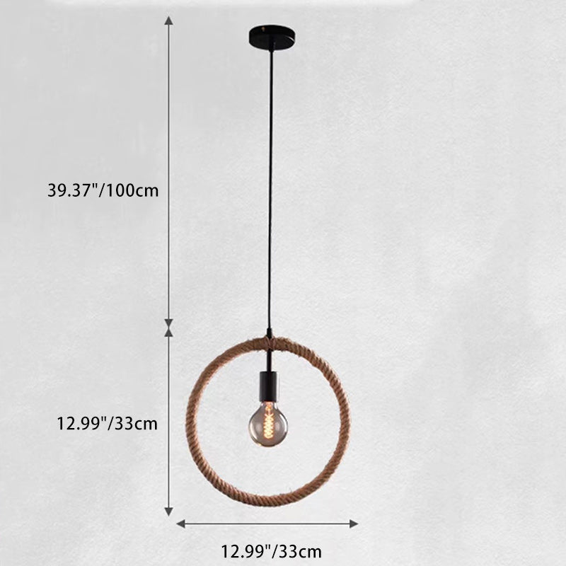Zeitgenössische industrielle Hanfseil-geometrische quadratische runde rechteckige Dreieck-Pendelleuchte mit 1 Licht für Esszimmer 