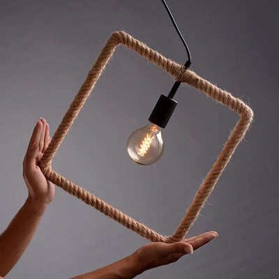 Zeitgenössische industrielle Hanfseil-geometrische quadratische runde rechteckige Dreieck-Pendelleuchte mit 1 Licht für Esszimmer 