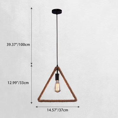 Zeitgenössische industrielle Hanfseil-geometrische quadratische runde rechteckige Dreieck-Pendelleuchte mit 1 Licht für Esszimmer 
