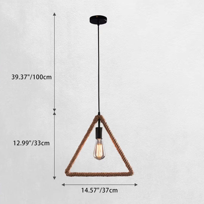 Zeitgenössische industrielle Hanfseil-geometrische quadratische runde rechteckige Dreieck-Pendelleuchte mit 1 Licht für Esszimmer 
