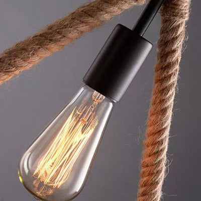 Zeitgenössische industrielle Hanfseil-geometrische quadratische runde rechteckige Dreieck-Pendelleuchte mit 1 Licht für Esszimmer 