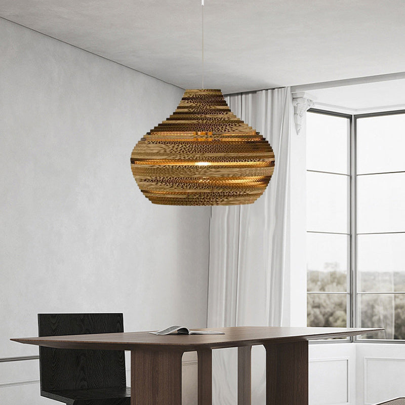 Suspension lumineuse à une ampoule en forme de goutte en papier ondulé créatif contemporain pour salle à manger 