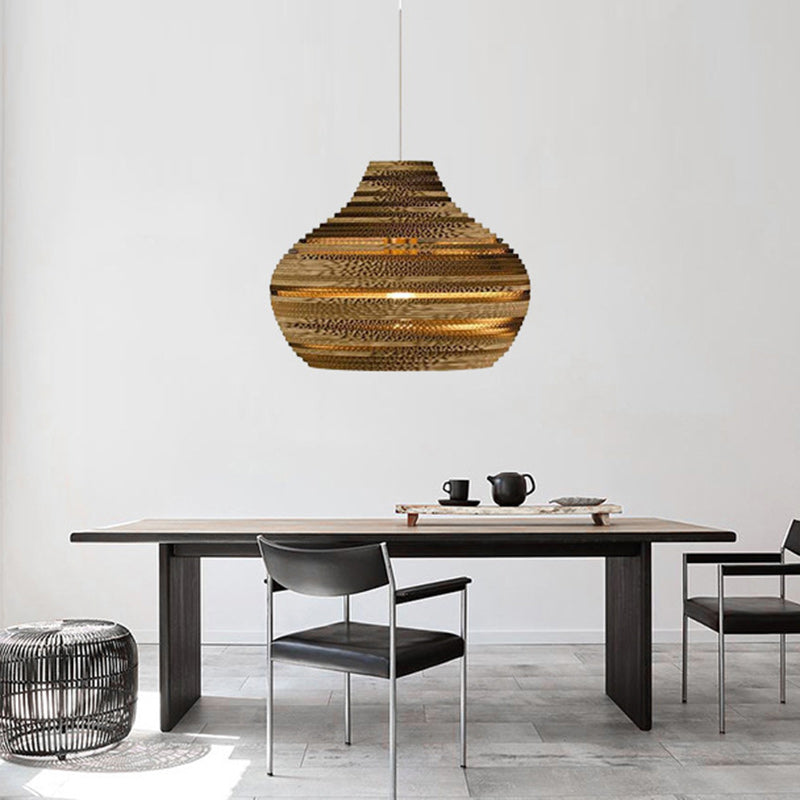 Suspension lumineuse à une ampoule en forme de goutte en papier ondulé créatif contemporain pour salle à manger 