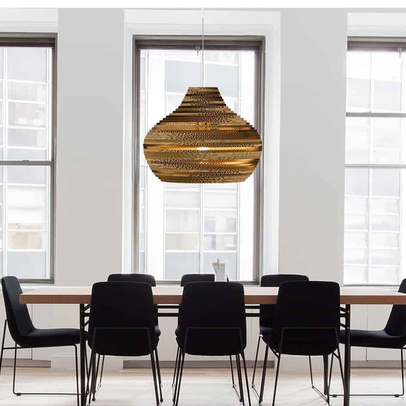 Suspension lumineuse à une ampoule en forme de goutte en papier ondulé créatif contemporain pour salle à manger 