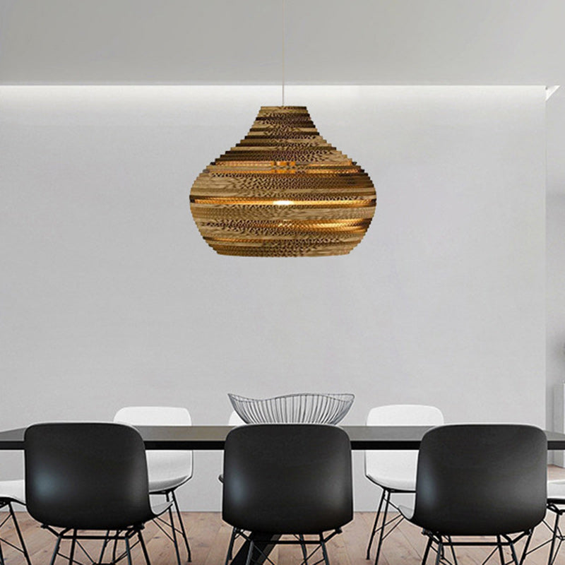 Suspension lumineuse à une ampoule en forme de goutte en papier ondulé créatif contemporain pour salle à manger 