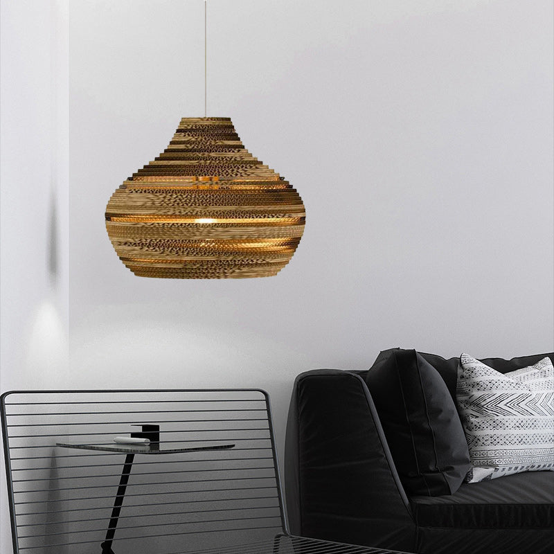 Suspension lumineuse à une ampoule en forme de goutte en papier ondulé créatif contemporain pour salle à manger 