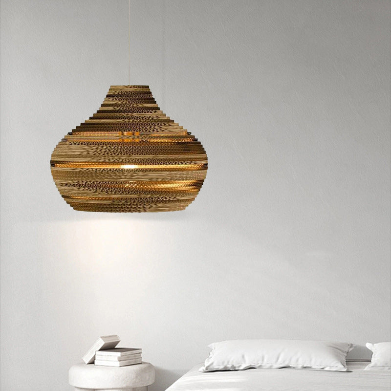 Suspension lumineuse à une ampoule en forme de goutte en papier ondulé créatif contemporain pour salle à manger 
