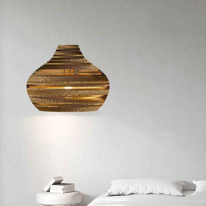 Suspension lumineuse à une ampoule en forme de goutte en papier ondulé créatif contemporain pour salle à manger 