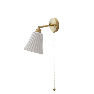 Traditionelle Französische Messing Keramik Verstellbare Horn Reißverschluss Schalter 1-Licht Wandleuchte Für das Bett 