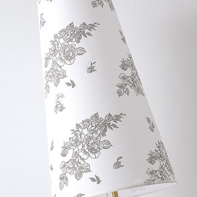 Contemporary Retro Solid Wood Metal Fabric Cylinder Printed Flower 1-Light Standing Floor Lamp For Living Room