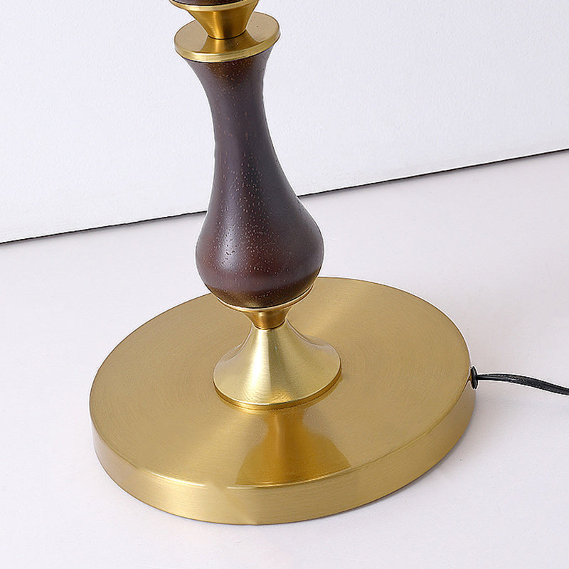 Contemporary Retro Solid Wood Metal Fabric Cylinder Printed Flower 1-Light Standing Floor Lamp For Living Room