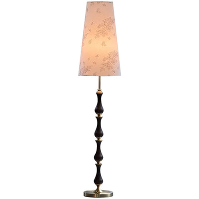 Contemporary Retro Solid Wood Metal Fabric Cylinder Printed Flower 1-Light Standing Floor Lamp For Living Room