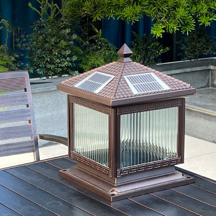 Traditionelle chinesische solarwasserdichte Aluminium-Acrylglas-Zylinderlaterne LED-Landschaftsbeleuchtung Außenleuchte für Garten 