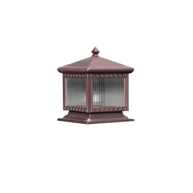 Traditional Chinese Solar Waterproof Aluminum Acrylic Glass Cylinder Lantern LED Landscape Lighting Outdoor Light For Garden