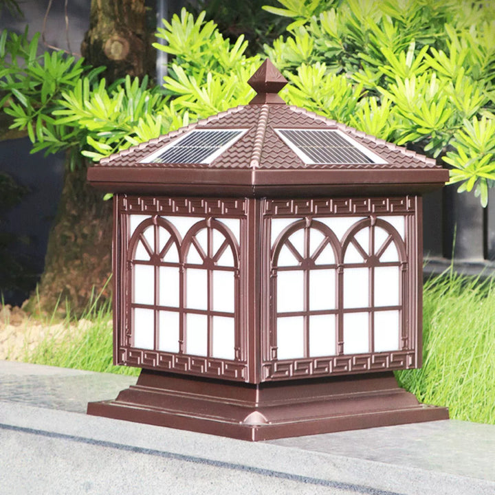 Traditionelle chinesische solarwasserdichte Aluminium-Acrylglas-Zylinderlaterne LED-Landschaftsbeleuchtung Außenleuchte für Garten 
