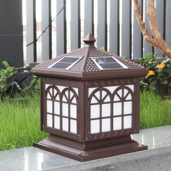 Traditionelle chinesische solarwasserdichte Aluminium-Acrylglas-Zylinderlaterne LED-Landschaftsbeleuchtung Außenleuchte für Garten 