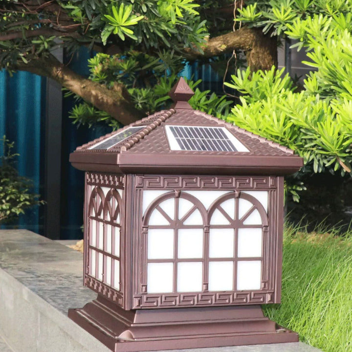 Traditionelle chinesische solarwasserdichte Aluminium-Acrylglas-Zylinderlaterne LED-Landschaftsbeleuchtung Außenleuchte für Garten 