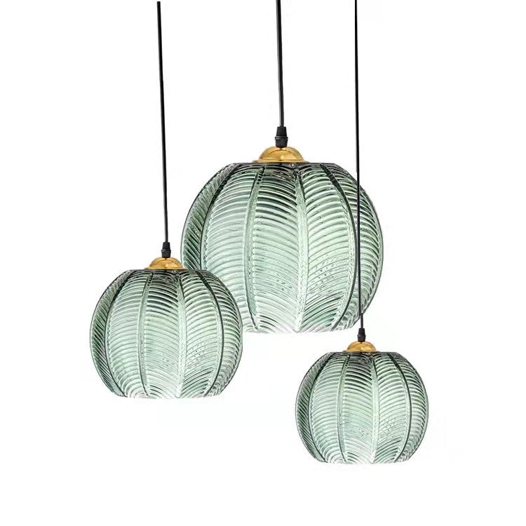 Contemporain Scandinave Métal Verre Boule Motif Feuille Suspension 1 Lumière Pour Salle à Manger 