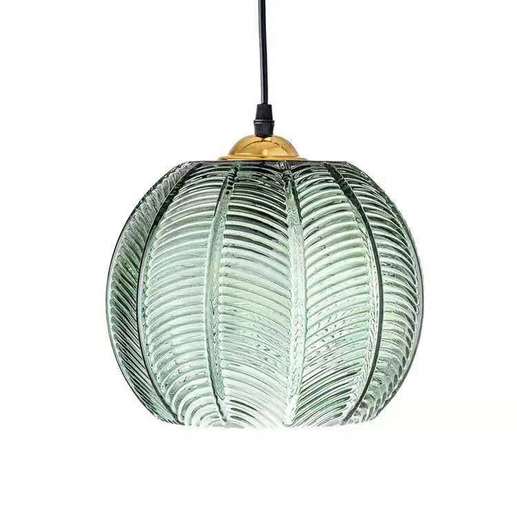 Contemporain Scandinave Métal Verre Boule Motif Feuille Suspension 1 Lumière Pour Salle à Manger 