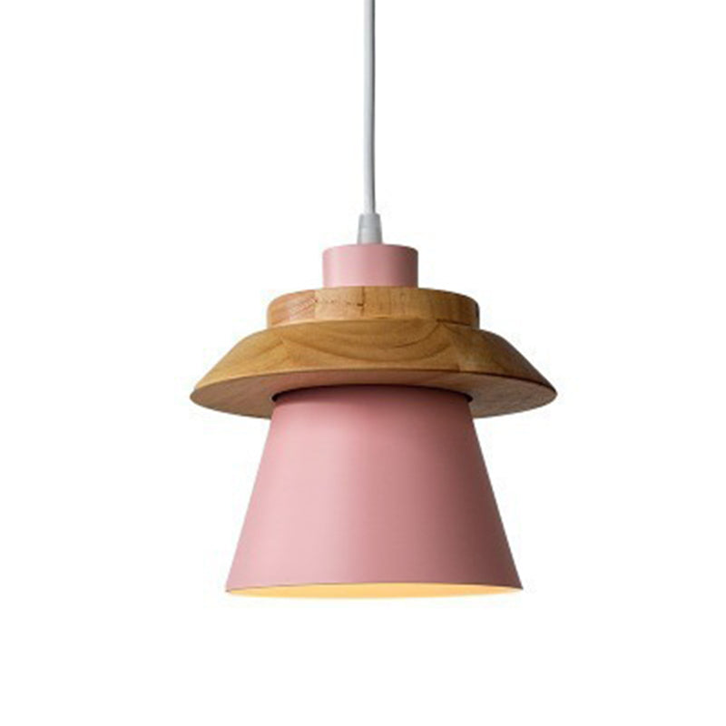 Cylindre en bois de caoutchouc fer contemporain scandinave Eave 1/3 Suspension lumineuse pour salle à manger 