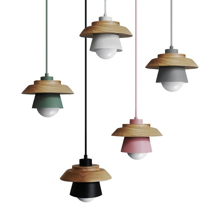 Cylindre en bois de caoutchouc fer contemporain scandinave Eave 1/3 Suspension lumineuse pour salle à manger 