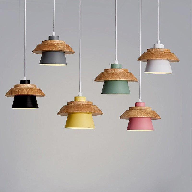Cylindre en bois de caoutchouc fer contemporain scandinave Eave 1/3 Suspension lumineuse pour salle à manger 