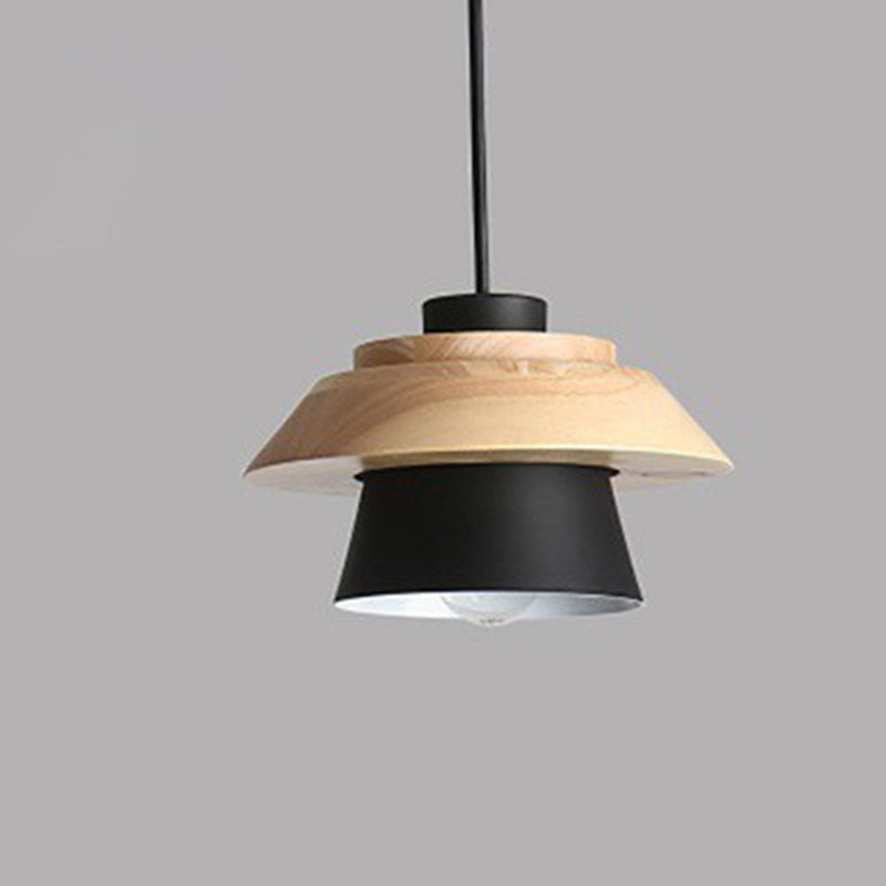 Cylindre en bois de caoutchouc fer contemporain scandinave Eave 1/3 Suspension lumineuse pour salle à manger 