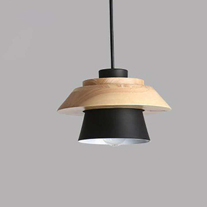 Cylindre en bois de caoutchouc fer contemporain scandinave Eave 1/3 Suspension lumineuse pour salle à manger 