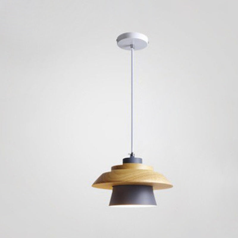 Cylindre en bois de caoutchouc fer contemporain scandinave Eave 1/3 Suspension lumineuse pour salle à manger 