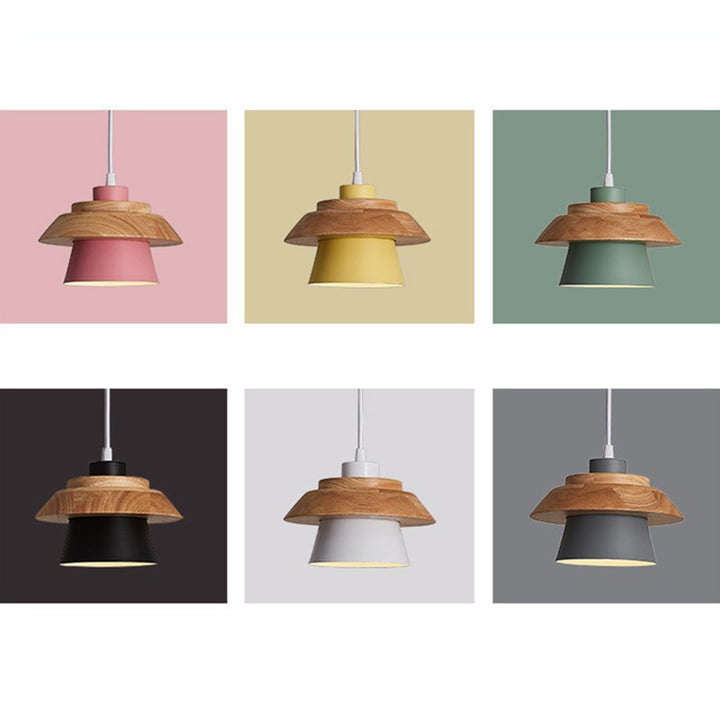 Cylindre en bois de caoutchouc fer contemporain scandinave Eave 1/3 Suspension lumineuse pour salle à manger 