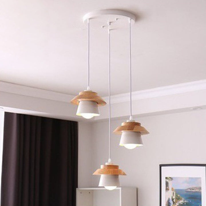 Cylindre en bois de caoutchouc fer contemporain scandinave Eave 1/3 Suspension lumineuse pour salle à manger 