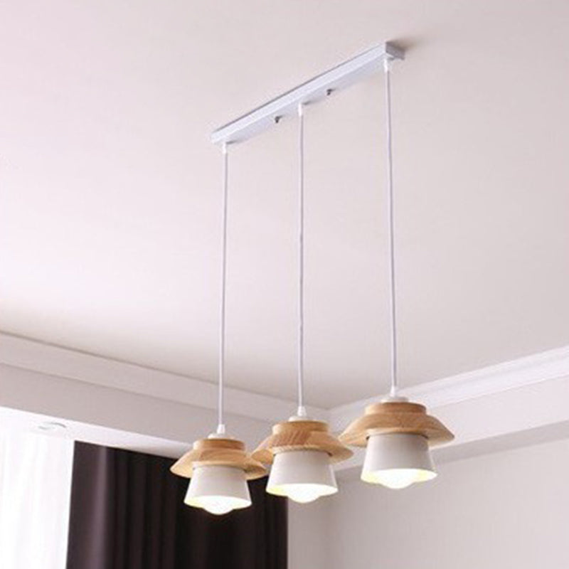 Cylindre en bois de caoutchouc fer contemporain scandinave Eave 1/3 Suspension lumineuse pour salle à manger 