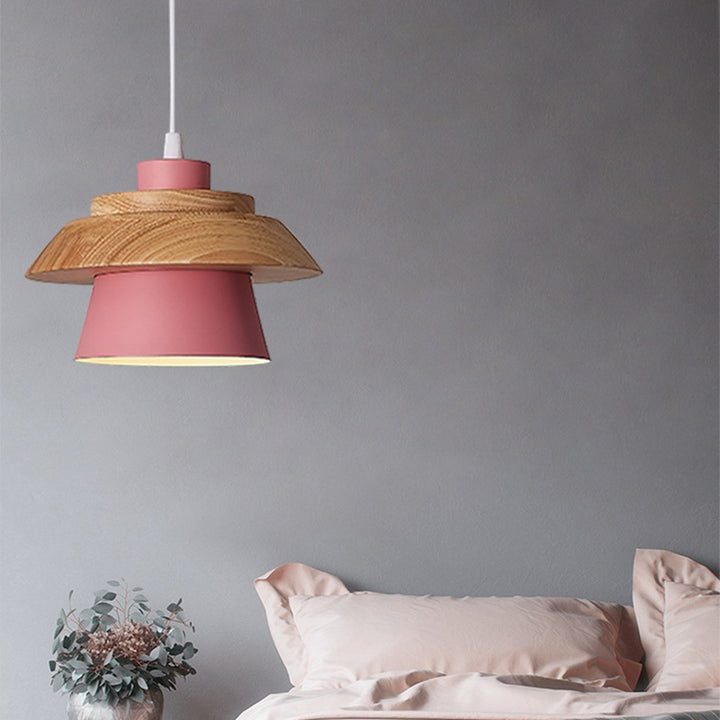 Cylindre en bois de caoutchouc fer contemporain scandinave Eave 1/3 Suspension lumineuse pour salle à manger 