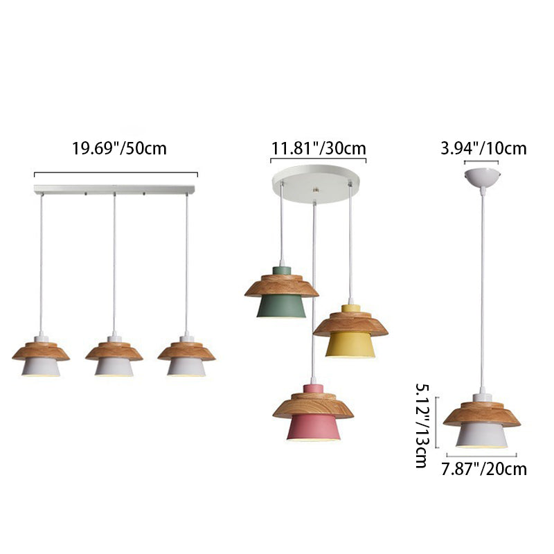 Cylindre en bois de caoutchouc fer contemporain scandinave Eave 1/3 Suspension lumineuse pour salle à manger 