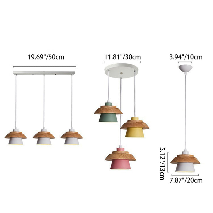 Cylindre en bois de caoutchouc fer contemporain scandinave Eave 1/3 Suspension lumineuse pour salle à manger 