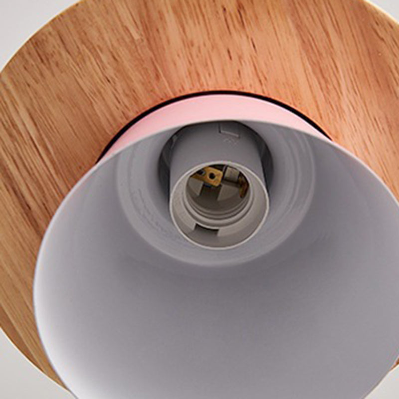 Cylindre en bois de caoutchouc fer contemporain scandinave Eave 1/3 Suspension lumineuse pour salle à manger 