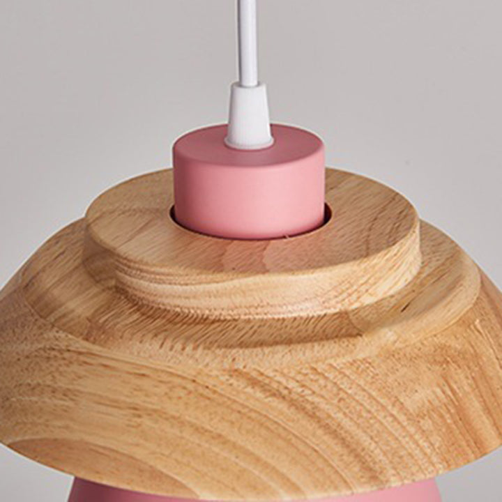 Cylindre en bois de caoutchouc fer contemporain scandinave Eave 1/3 Suspension lumineuse pour salle à manger 