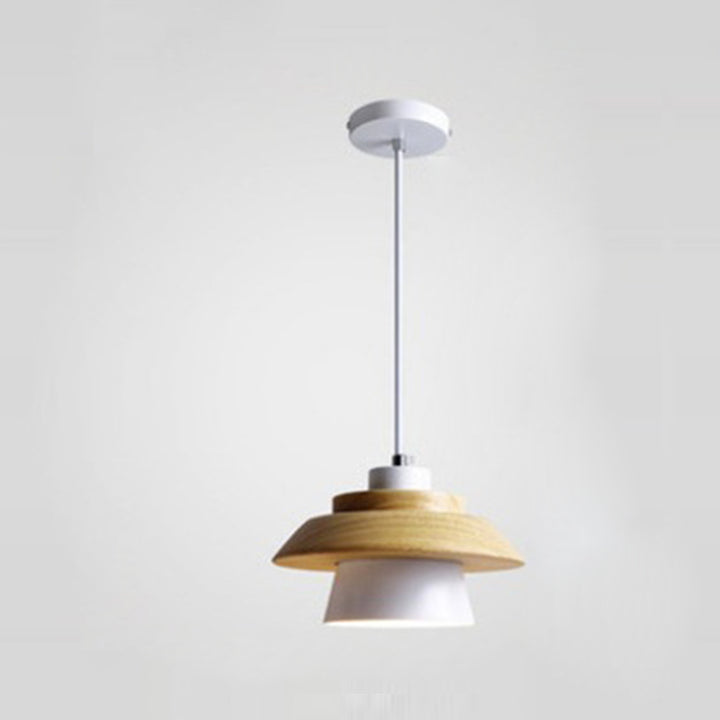 Cylindre en bois de caoutchouc fer contemporain scandinave Eave 1/3 Suspension lumineuse pour salle à manger 