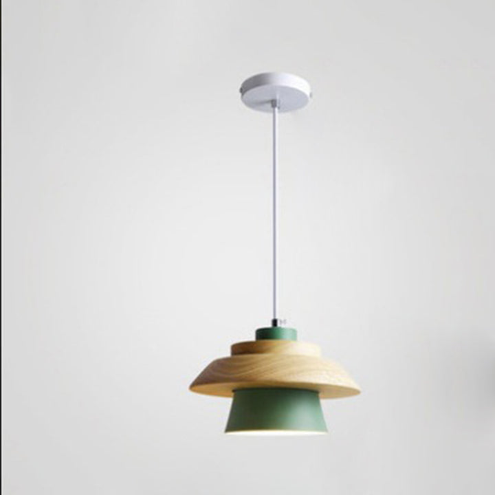 Cylindre en bois de caoutchouc fer contemporain scandinave Eave 1/3 Suspension lumineuse pour salle à manger 