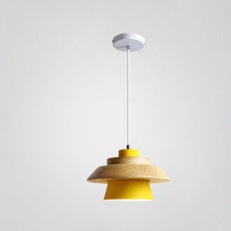 Cylindre en bois de caoutchouc fer contemporain scandinave Eave 1/3 Suspension lumineuse pour salle à manger 